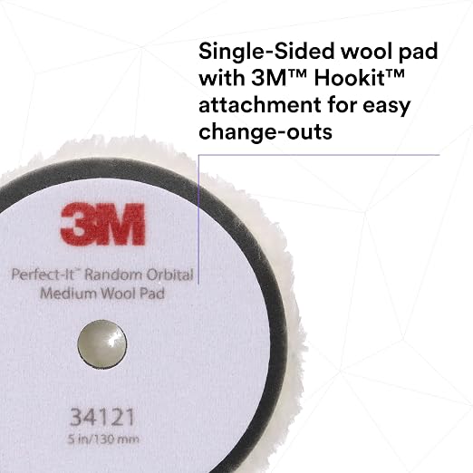 3M Perfect-It Random Orbital Medium Wool Compounding Pad, 5"/130 mm, White, 34121, Orbital Pads for Automotive Compounding and Polishing