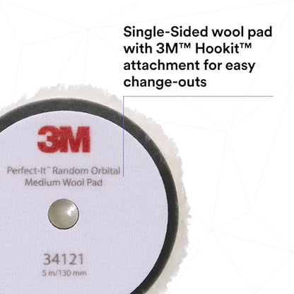 3M Perfect-It Random Orbital Medium Wool Compounding Pad, 5"/130 mm, White, 34121, Orbital Pads for Automotive Compounding and Polishing