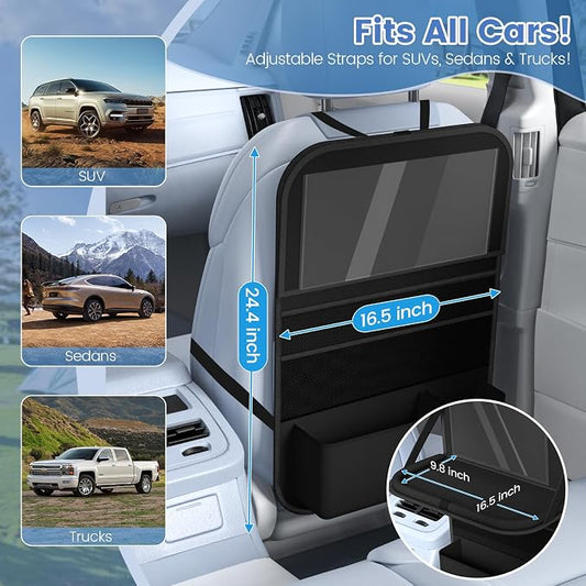 Car Backseat Organizer with table Tray(1Pack) 9 Storage Pockets Backseat Car Organizer with Tablet Holder, Back seat Organizer for Kids Road Trip Essentials Travel