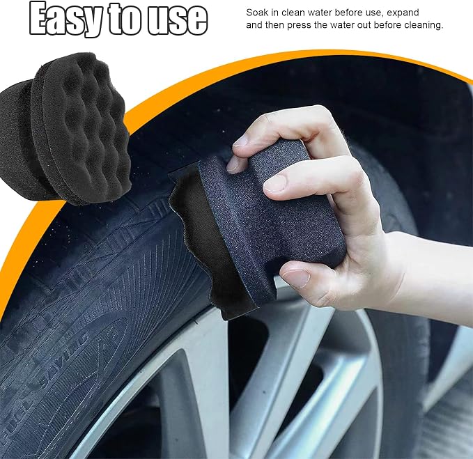 2 PCS Tire Shine Applicator, Reusable Foam Car Dressing Pads With Ergonomic Design, Durable Automotive Detailing Sponge Tool for Applying Shine (Black, Large)