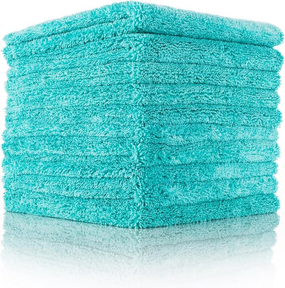 The Rag Company - The Creature Edgeless Microfiber Detailing Towels – 420GSM Professional Grade All-Purpose Cloths for Wax, Polish, & Sealant Removal, Teal, 16in x 16in (10-Pack)