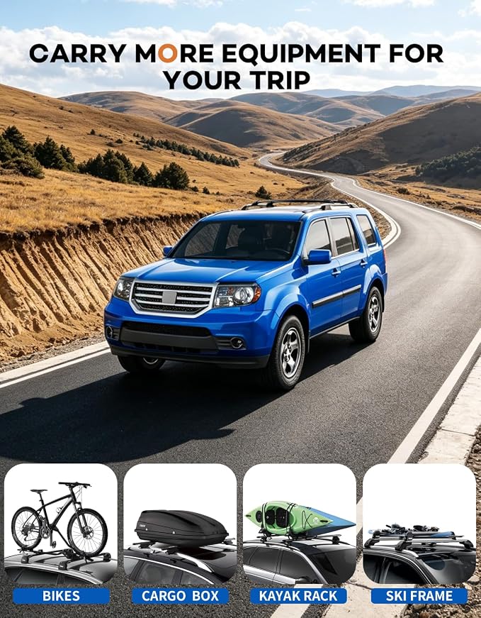 Wonderdriver Roof Rack Cross Bars Compatible with Honda Pilot 2009-2015 with Side Rails, Heavy Duty 200lb Aluminum Crossbars Rooftop Cargo Bag Kayak Luggage Carrier Canoe Kayak Cargo Accessories