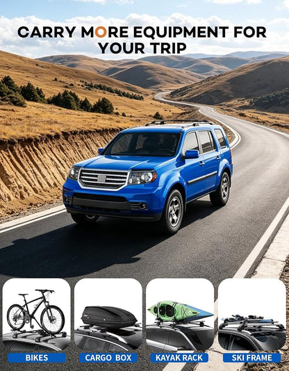 Wonderdriver Roof Rack Cross Bars Compatible with Honda Pilot 2009-2015 with Side Rails, Heavy Duty 200lb Aluminum Crossbars Rooftop Cargo Bag Kayak Luggage Carrier Canoe Kayak Cargo Accessories