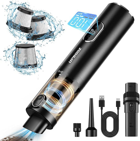 Upbooz Handheld Vacuum Cordless, Car Vacuum with 14000PA Powerful Suction with LED Light, Air Duster 2-in-1,Low Noise Rechargeable Portable Mini Vacuum Cleaner for Car Home Pet Office,Two Gears