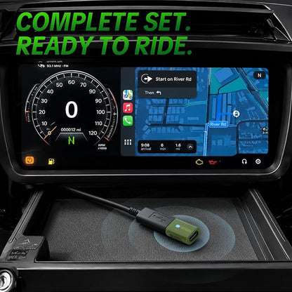 Motorcycle CarPlay Bluetooth Headset Bypass Adapter for Harley 12.3” Skyline OS, Newer Gold Wing Models, No Headset Required, USB-C Passthrough Charging, Military Green