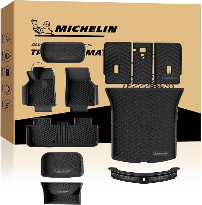 Michelin Vehicle Mat, All-Weather TPE Custom Fit Liner for Tesla Model Y 5 Seat Floor Mats 2025-2027 (11 Piece), Premier