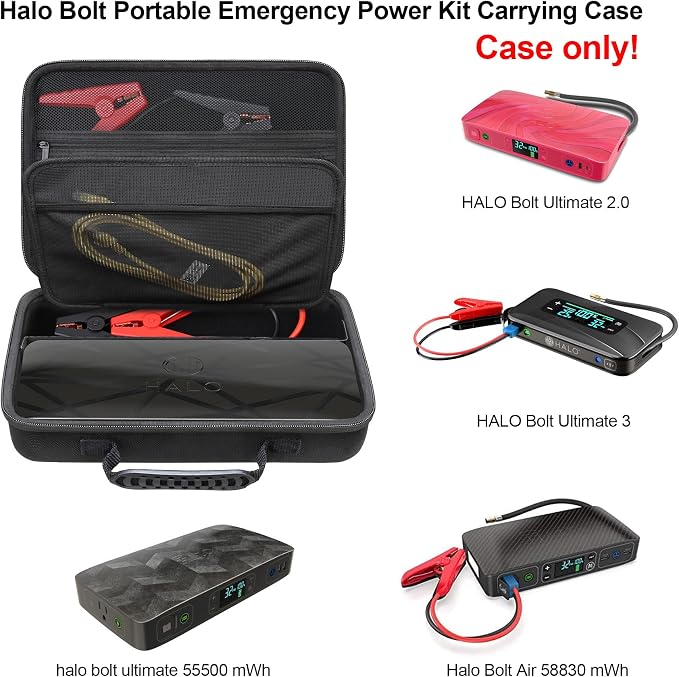 Elonbo Carrying Case for Halo Bolt Ultimate 2.0/3.0 Portable Car Battery Jump Starter/Halo Bolt 55500 mwh/Air 58830/ Air + 55500/58830/ 44400/57720 Emergency Power Kit Holder, Black+Black