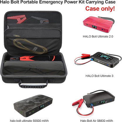 Elonbo Carrying Case for Halo Bolt Ultimate 2.0/3.0 Portable Car Battery Jump Starter/Halo Bolt 55500 mwh/Air 58830/ Air + 55500/58830/ 44400/57720 Emergency Power Kit Holder, Black+Black