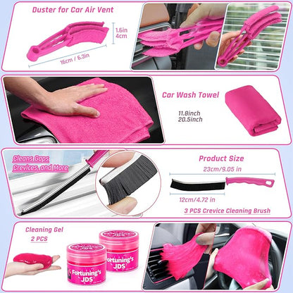 34PCS Car Detailing Brush Set, Car Detailing Kit, Car Detailing Brushes, Car Cleaning Kit, Professional Car Care kit - Car Wash Brush kit for Interior Exterior Wheels, Pink Car Accessories for Women