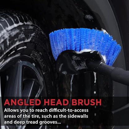 TAKAVU 17.5" Wheel Tire Body Brush Stiff Bristle - Gentle Car Wash Brush Long Handle for Safe Tire Sidewall & Wheel Cleaning - Scratch - Free Automotive Tool (Blue)