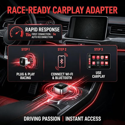 Mini Wireless CarPlay Adapter & Android Auto Adapter, Dual USB-A/Type-C Plug & Play, Ultra-Low Latency Fast Pairing, Compatible with 1500+ Cars & iPhone/Android
