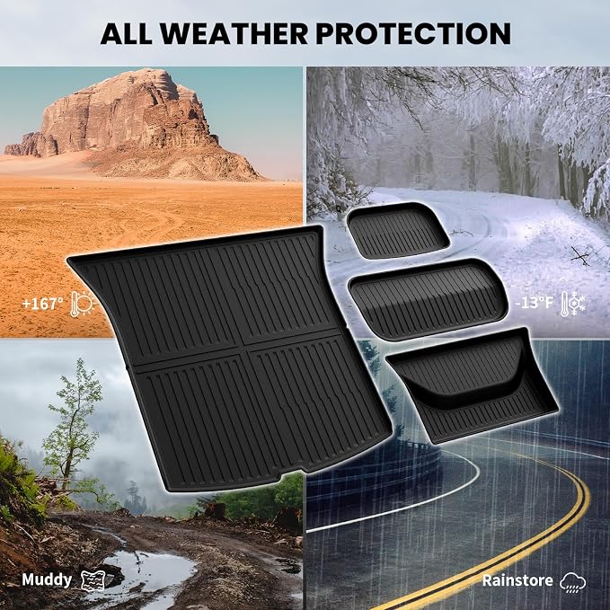 LASFIT 4PCS Front, Rear Trunk Mat & Cargo Mat for Tesla Model Y Juniper 2025 2026, Custom Fit TPE All Weather Cargo Liners Accessories (Not Fit Standard Range)