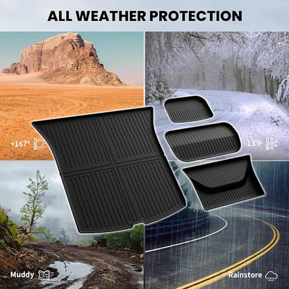 LASFIT 4PCS Front, Rear Trunk Mat & Cargo Mat for Tesla Model Y Juniper 2025 2026, Custom Fit TPE All Weather Cargo Liners Accessories (Not Fit Standard Range)