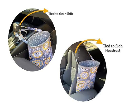 Car Trash Bag Hanging Front Seat Back Seat Headrest Console - Car Trash Bin with Reusable Waterproof Liner and Disposable Bags - Car Waste Basket (Large Grey)