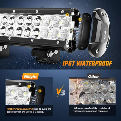 Nilight LED Light Bar with Yellow Black Covers 20Inch 126W Spot Flood Combo Off Road Light Super Bright Driving Fog Boat Lighting for Trucks Pickup Golf Cart SUV ATV UTV 4x4 Van Camper