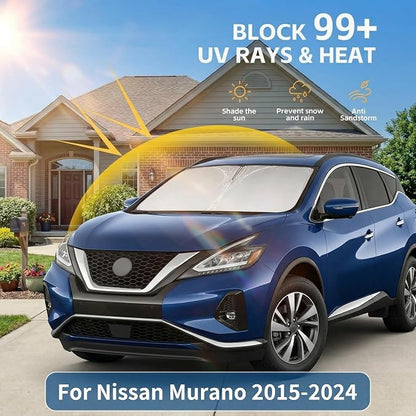 Windshield Sun Shade for Nissan Murano 2015-2024 Sunshade Front Window Shade Custom Fit Murano Accessories Sun Visor Foldable Shade Blocks UV Rays Accessories
