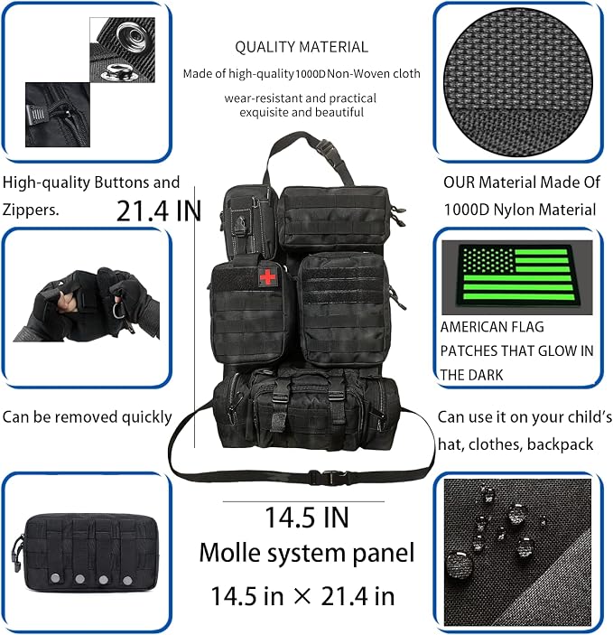 7 PACK Tactical Car Seat Back Organizer With 5 Detachable Pouches Upgrade Tactical Molle Vehicle Panel Organizer Universal fits for Most of Car Truck Ford Jeep Vehicle