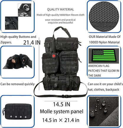 7 PACK Tactical Car Seat Back Organizer With 5 Detachable Pouches Upgrade Tactical Molle Vehicle Panel Organizer Universal fits for Most of Car Truck Ford Jeep Vehicle
