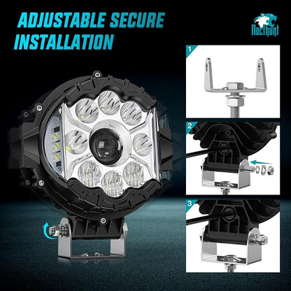 Nilight 7 Inch LED Offroad Driving Lights High Low Beam 2 PCS 80W Round White Light Side Shooter Spot Flood Fog Light Pod w/ 16 AWG DT Connector Wiring Harness Kit for Jeep Truck ATV UTV SUV