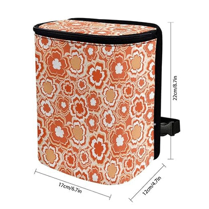 Groovy Orange Sunflower 70S 80S Abstract Print Car Accessories Trash Can for Women Auto Interior Decorations Multipurpose Garbage Can with Lid and Zipper Portable Trash Bin Organizer