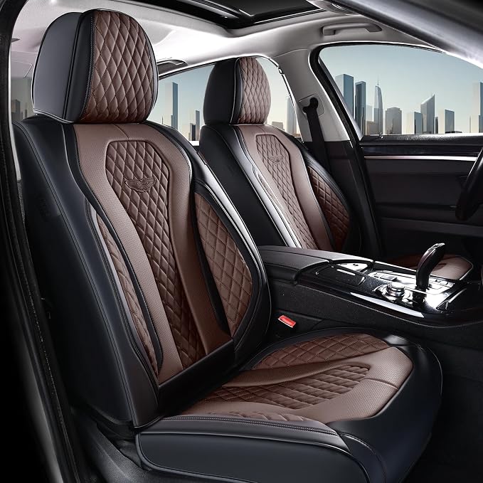 Coverado Car Seat Covers, Seat Covers Front Seats, Coffee Car Seat Cover, Waterproof Car Seat Covers, Car Seat Cushion, Front Leather Seat Protector Fit for Most Cars