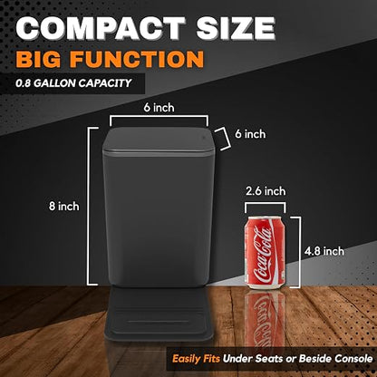 Car Trash Can with Stability Wings – Leakproof Portable Garbage Bin for Fabric & Rubber Mats – Compact Durable Plastic Auto Organizer for Cars, SUVs, Trucks (Black with Lid, Medium)