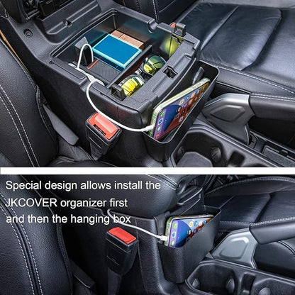 3PCS Center Console Organizer Tray Box Compatible with 2018-2025 Wrangler and 2020-2023 2024 2025 Gladiator Gear Shift Organizer Armrest Accessories Hanging Box（Not for JK/JKU）