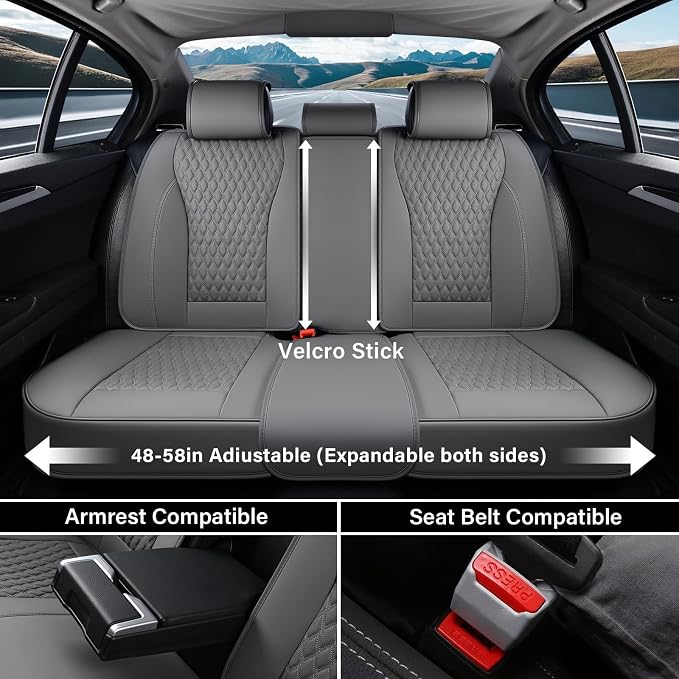 Coverado Leather Seat Covers, Car Seat Covers Full Set, Waterproof Seat Covers 5 Seats, Front and Back Car Seat Protector, Gray Car Seat Cover Universal Fit for Most Cars Suvs Trucks