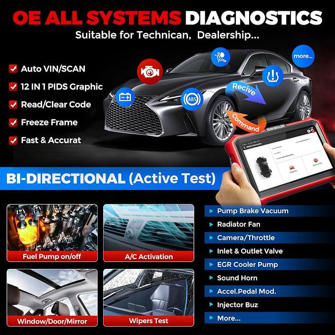 KINGBOLEN K8 Pro OBD2 Scanner Bluetooth 2026 Bidirectional Scan Tool with Lifetime No Subscription Update 8'' All System Diagnostic Tool, ECU Code, 34+ Reset, CANFD&DOIP, V.A.G Guide, FCA AutoAuth