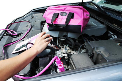 Pretty Pink Roadside Kit - Pink Emergency Kit for Teen Girls and Women - Car Accessories for Women - Durable Carry Bag with Long Jumper Cables, First Aid Kit, Emergency Tools, 5 Year Warranty
