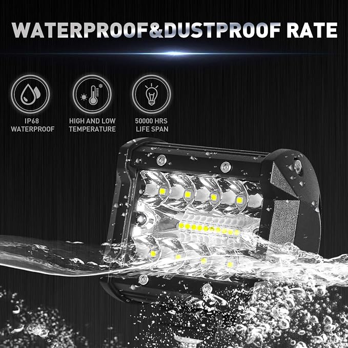 LED Light Pods, 4 Inch 120W LED Light Bar 12000LM Spot Flood Combo Off Road Light Triple Row LED Work Light Driving Fog Light for Pickup Truck ATV UTV SUV Boat Light 2PCS