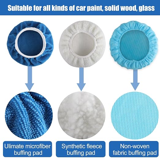 20 Pieces Polishing Bonnet Pads,Car Polisher Pad Bonnet 7-8 Inch, Car Buffer Bonnets Microfiber Bonnet Waxers Bonnet Set,Mix Pack 12 Microfiber 4 Non Woven 4 Woolen for Car Polisher