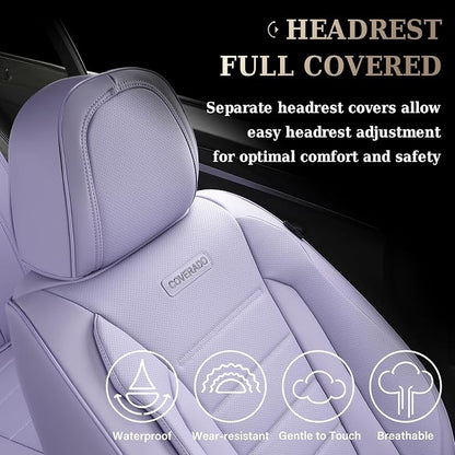 Coverado Car Seat Covers Front, Seat Covers for Cars, Waterproof Car Seat Cushions, 2-Pack Leather Carseat Seat Protectors, Universal Seat Covers Fit for Most Sedans SUV Pick-up Trucks(Purple)