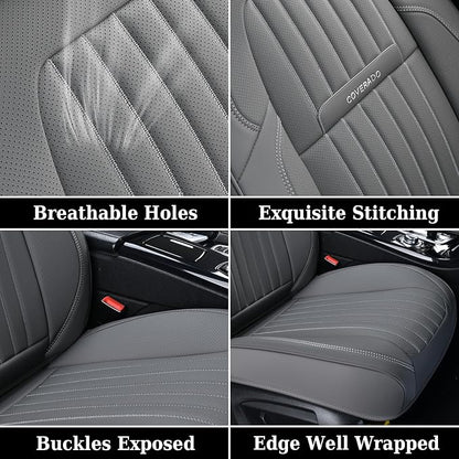 Coverado Car Seat Covers Full Set, Gray Car Seat Cover, Seat Covers for Cars, Waterproof Car Seat Protector, 5 Pieces Nappa Car Seat Cushion, Car Seat Covers Front Seats and Back Fit for Most Cars