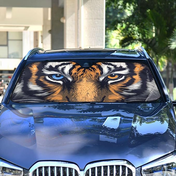 Tiger Blue Orange Eyes Windshield Sun Shade for Car Auto SUV Truck Foldable Front Window Sunshade Sun Visor Protector Block UV Rays Reflect Heat, 55" x 28"