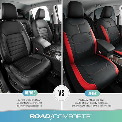 Road Comforts Seat Covers, Premium Leather Car Seat Covers Front Seats,Airbag Compatible, Automotive Seat Covers Universal Fit Most Cars,Vans,Truck,SUV Red
