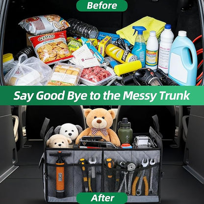 AOPHY Car Trunk Organizer, 75L Large Capacity Waterproof Auto Storage with Non-Slip Bottom Strips, Collapsible Cargo Organizer for Suv, Truck, Sedan, Portable Car Accessories for Women Men(Grey)