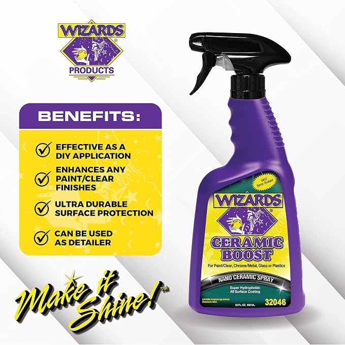Wizards Ceramic Boost - Comprehensive SiO2-Based Ceramic Coating For Vehicle Detailing Supplies - Ceramic Coating For Cars - Easy to Use Car Care Tool - Ceramic Paint Protective Spray - 22 oz