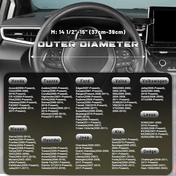 SEG Direct Steering Wheel Cover 14.5-15 inch (37-39 cm) Medium Size, Microfiber Leather, Non-Slip Comfortable Grip, Fits Cars Trucks SUVs, Beige