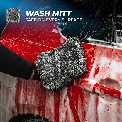 The Rag Company - Premium Car Cleaning Kit - Includes Car Wash Soap, Car Interior Cleaner, Exterior Spray, Drying Towel, Wash Mitt, Microfiber Towels - 8 Piece Kit