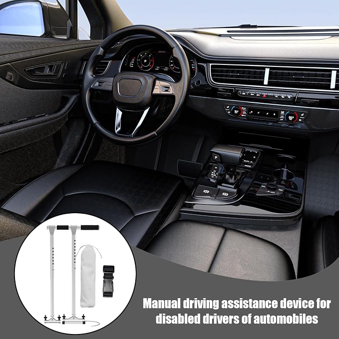 Hand Control for Disabled Drivers, Portable Vehicle Driving Assistance, Adjustable Aluminium Steering and Braking System with Anti-Slip Base, Storage Bag Included