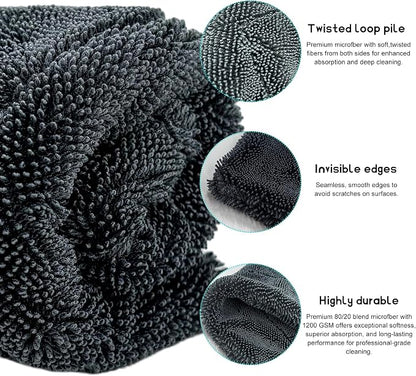 Microfiber Towels for Cars, 15.7"x23.6" 1200 GSM Ultra Thick Soft Car Detailing Drying Towel, Super Absorbent Double Twisted Loop Cloth Cleaning Towel for Car Truck SUV