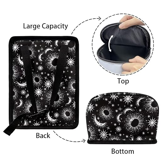 Celestial Sun Moon Stars Print Trash Can for Car Leakproof Garbage with Lid and Zipper Trash Bin Hanging Back of Seat Auto Interior Accessories Universal Fit Most Truck SUV Van