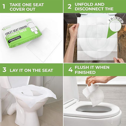 Toilet Seat Cover Paper Flushable (50 Pack) - XL for Adults and Kids Potty Training, 100% Biodegradable Travel Supplies Essentials for Public Restrooms, Airplane, Camping, Festivals