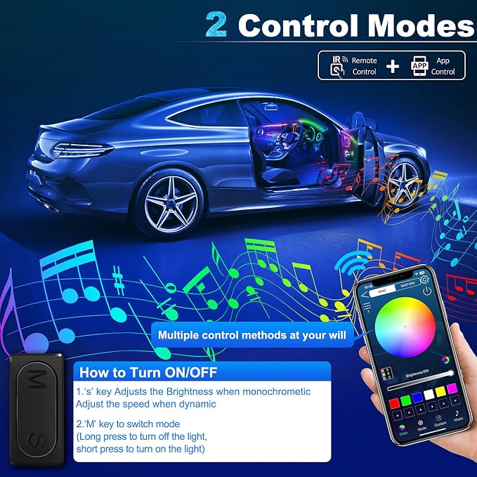 Dreamcolor Acrylic Interior Car LED Strip Light with Wireless APP, RGB 22 in 1 with 175 inches 612 LEDs Fiber Optic Strip Lights for Car, Dual Zone Music Sync Neon Car Ambient Lighting Kits
