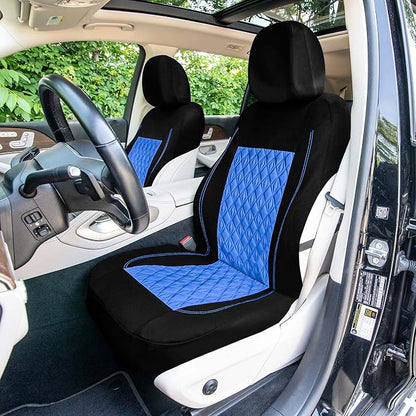 Universal Fit Diamond Stitched Flat Cloth Car Seat Covers Full Set - Blue