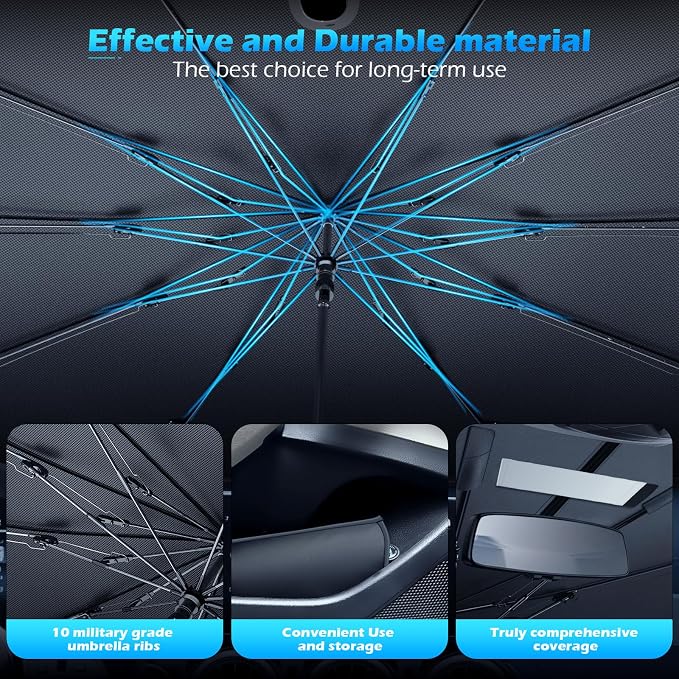 [2026 Upgrade] FLORICH Windshield Sunshade Umbrella Foldable Car Windshield Sun Shade Cover Protect Interior from UV Keep Car Cooler Foldable Large(61" L x 33" W)