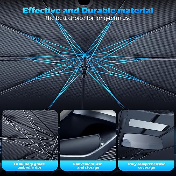 [2026 Upgrade] FLORICH Windshield Sunshade Umbrella Foldable Car Windshield Sun Shade Cover Protect Interior from UV Keep Car Cooler Foldable Large(61" L x 33" W)