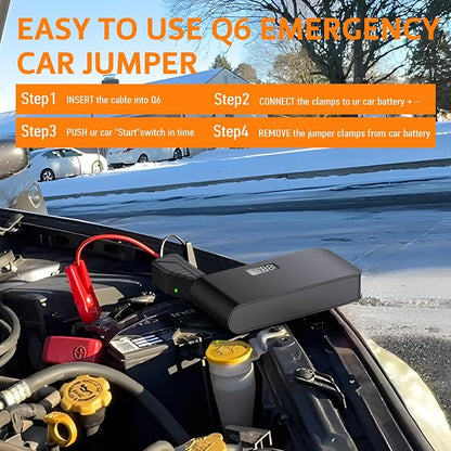 BOOKOO Car Battery Jump Starter 4000A,16000mAh Portable Battery Jumper Cables for Car 8L Gas 7L Diesel Engines,Jump Box with USB QC 3.0 PD 18W Fast Charging,3 LED Modes with SOS for Emergency Use