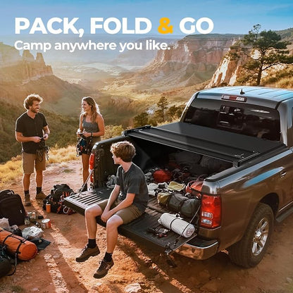 Auto Dynasty Soft Tri-Fold Truck Bed Tonneau Cover Compatible with 2014-2025 Chevy Silverado GMC Sierra 1500 1500LD 2500HD 3500HD 6.6Ft Bed, Matte Black Soft Vinyl Top